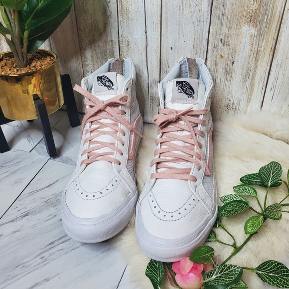 RARE vans White leather custom high top zip back - Picture 2 of 12